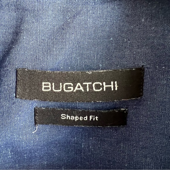 Bugatchi Shaped Fit Blue Print Short Sleeve Button Up Shirt Mens Medium - Picture 4 of 7